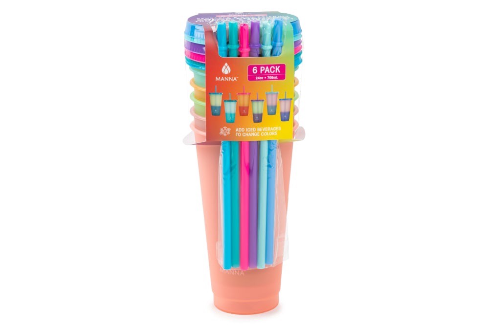 slide 2 of 4, Manna 6 Color Changing Tumblers With Straws, 6 ct