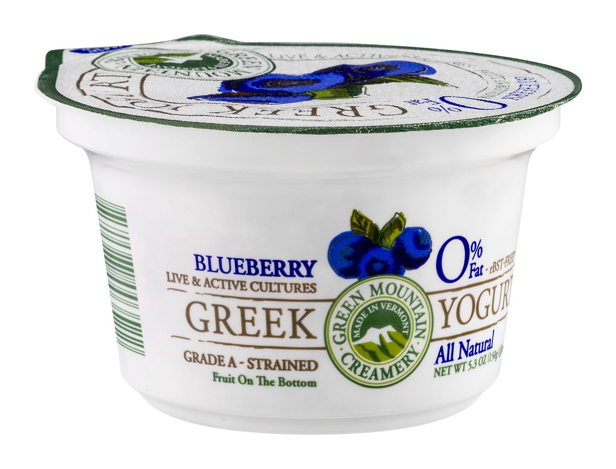 slide 2 of 9, Green Mountain Creamery Greek Fat Free Yogurt Blueberry, 5.29 oz