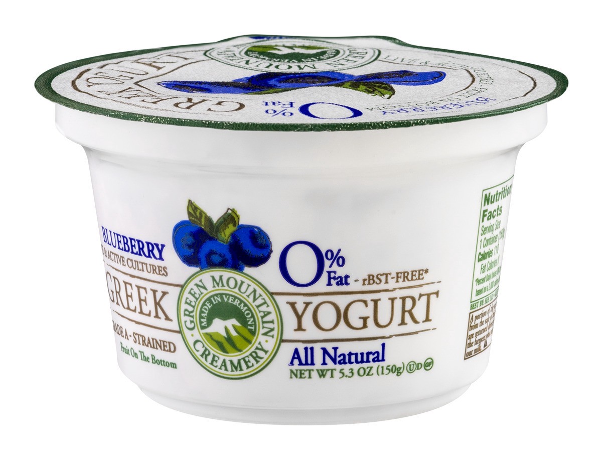 slide 4 of 9, Green Mountain Creamery Greek Fat Free Yogurt Blueberry, 5.29 oz