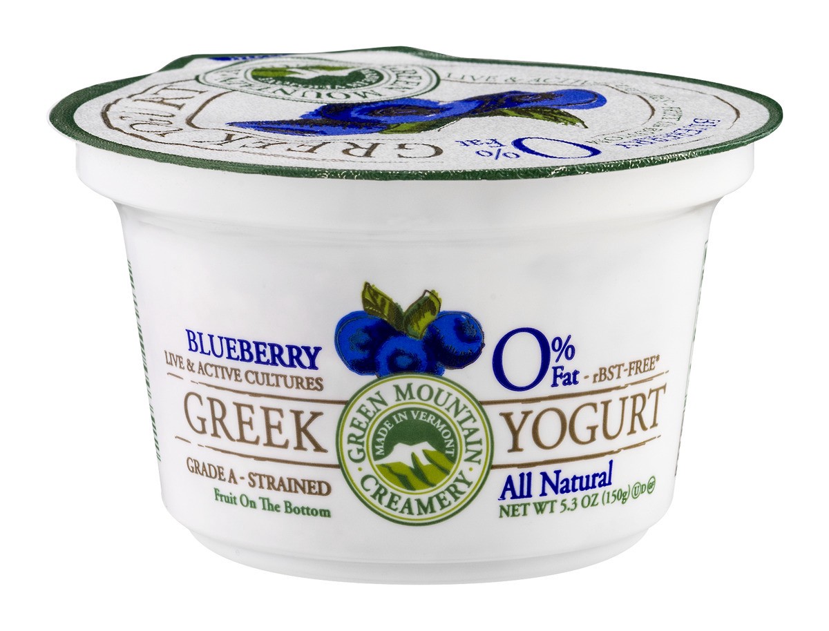 slide 1 of 9, Green Mountain Creamery Greek Fat Free Yogurt Blueberry, 5.29 oz