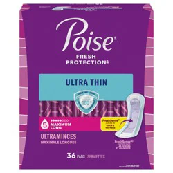 Poise Ultra Thin Incontinence Pads & Postpartum Pads for Bladder Leaks, 5 Drop Maximum Absorbency, Long Length, 36 Count