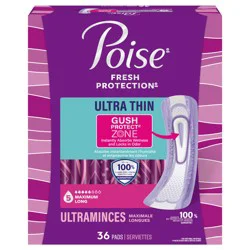 Poise Ultra Thin Incontinence Pads & Postpartum Pads for Bladder Leaks, 5 Drop Maximum Absorbency, Long Length, 36 Count