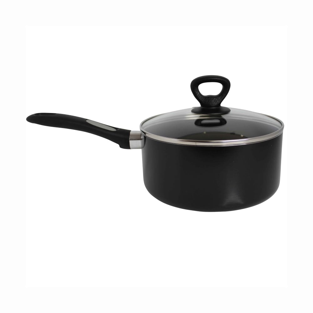 slide 1 of 1, Mirro Get A Grip Nonstick Covered Saucepan Black, 3 qt