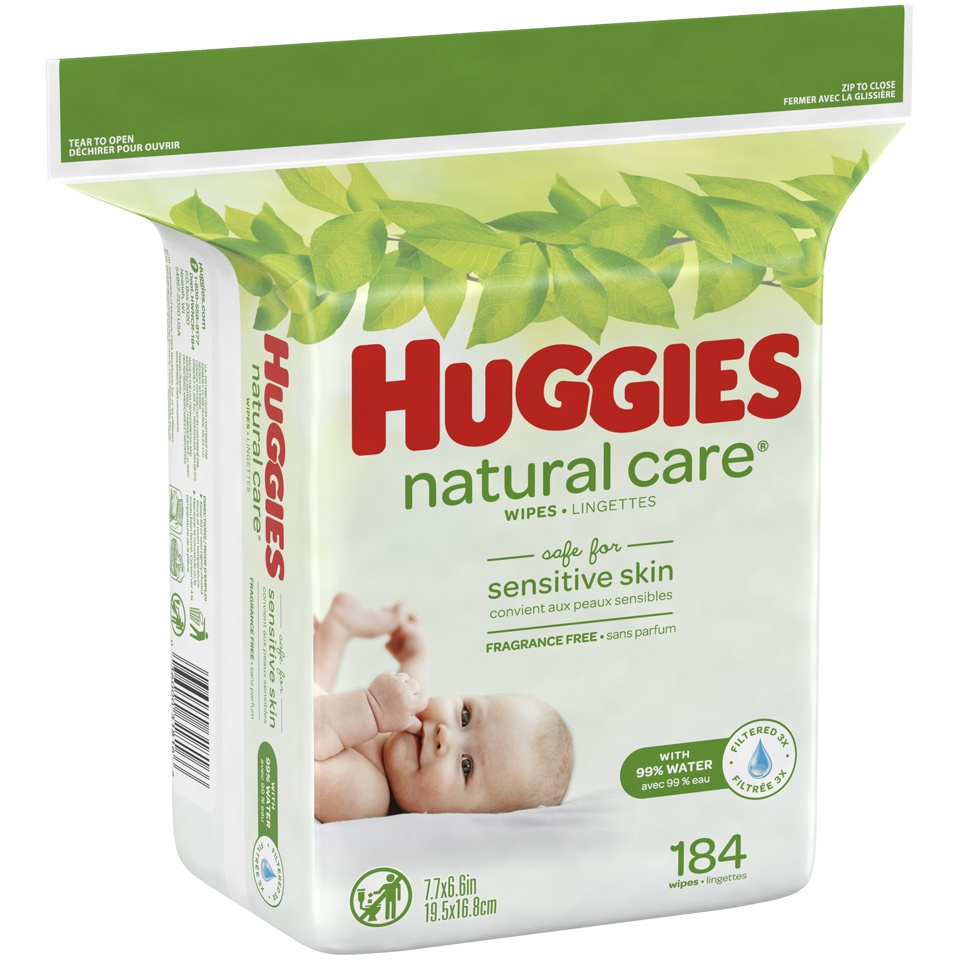 slide 2 of 3, Huggies Natural Care Sensitive Baby Wipes, Unscented, 1 Refill Pack (184 Wipes Total), 184 ct