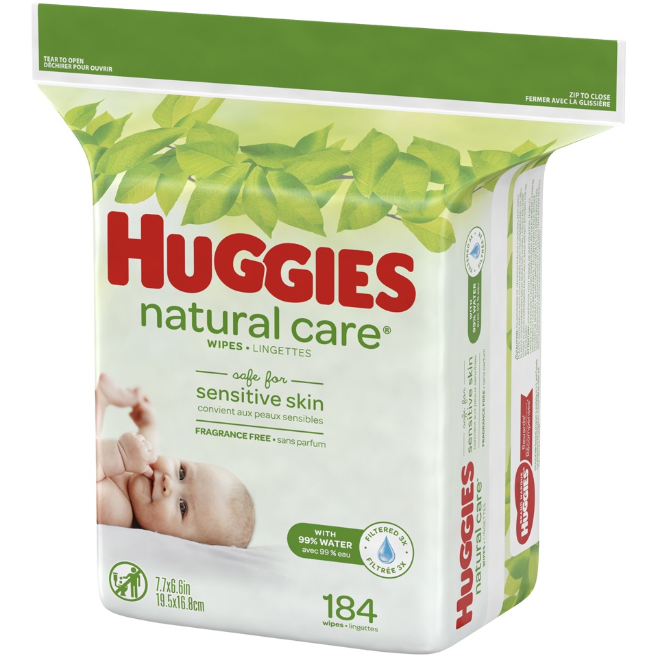 slide 3 of 3, Huggies Natural Care Sensitive Baby Wipes, Unscented, 1 Refill Pack (184 Wipes Total), 184 ct