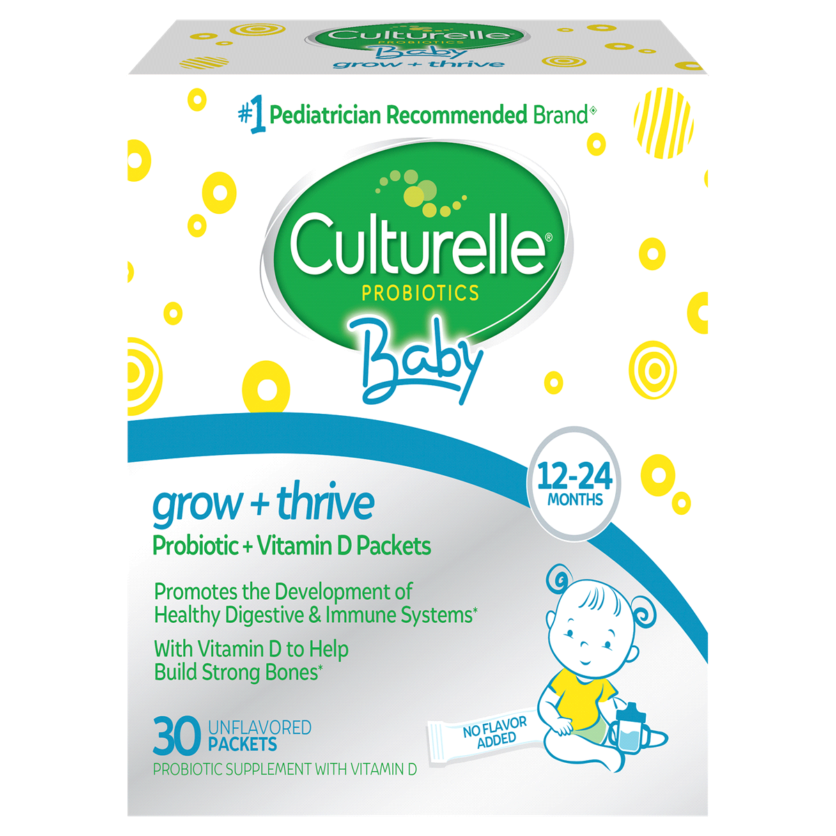 slide 1 of 4, Culturelle Baby Grow + Thrive, Probiotic + Vitamin D Packets, 30 ct