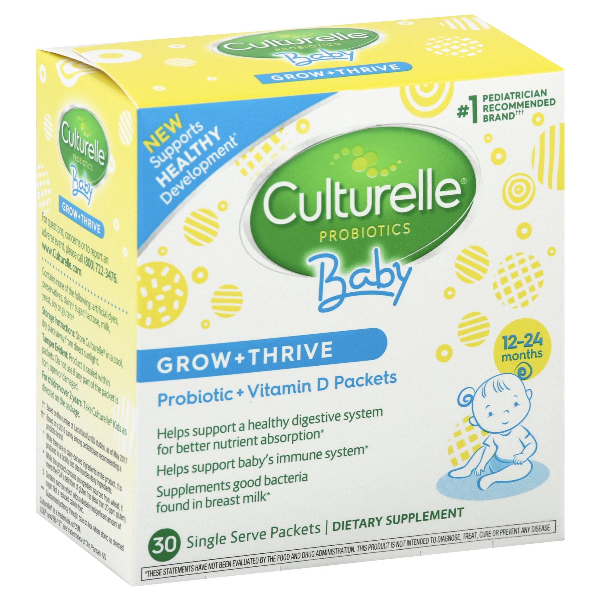 slide 1 of 4, Culturelle Baby Grow + Thrive, Probiotic + Vitamin D Packets, 30 ct