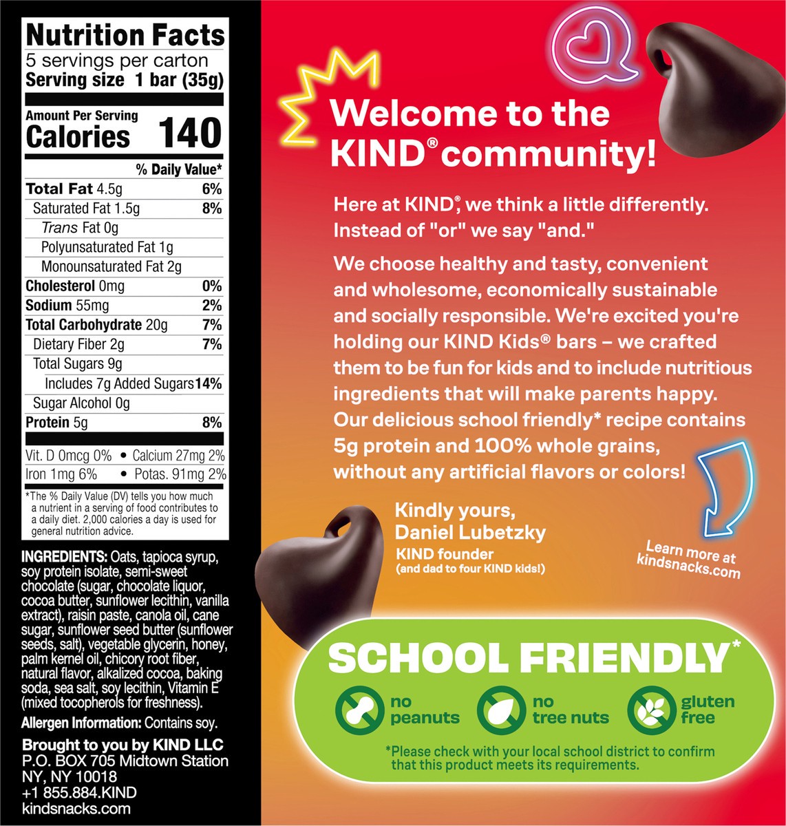 slide 12 of 14, KIND Kids Chocolate Chip Bar, Tree Nut Free, Peanut Free, 6.2 oz Box (5 Bars), 5 ct