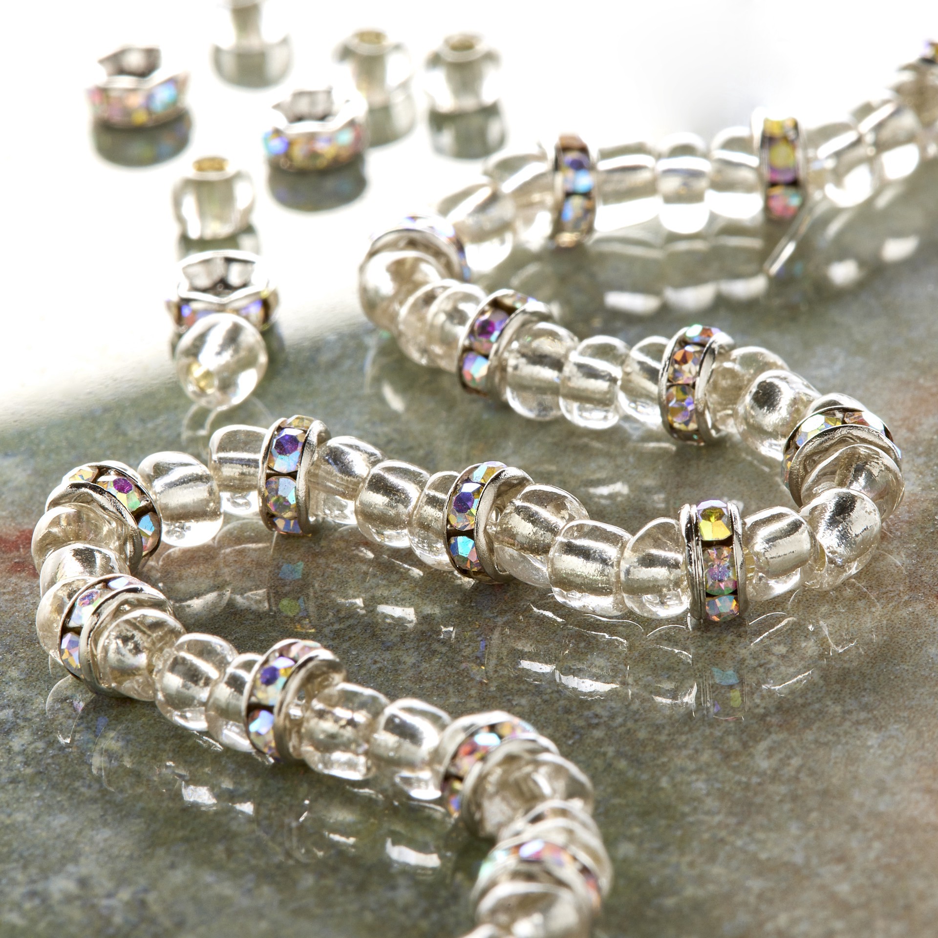 slide 2 of 3, Rhodium With Aurora Borealis Rhinestone Rondelle Beads, 5mm By Bead Landing, 5 mm