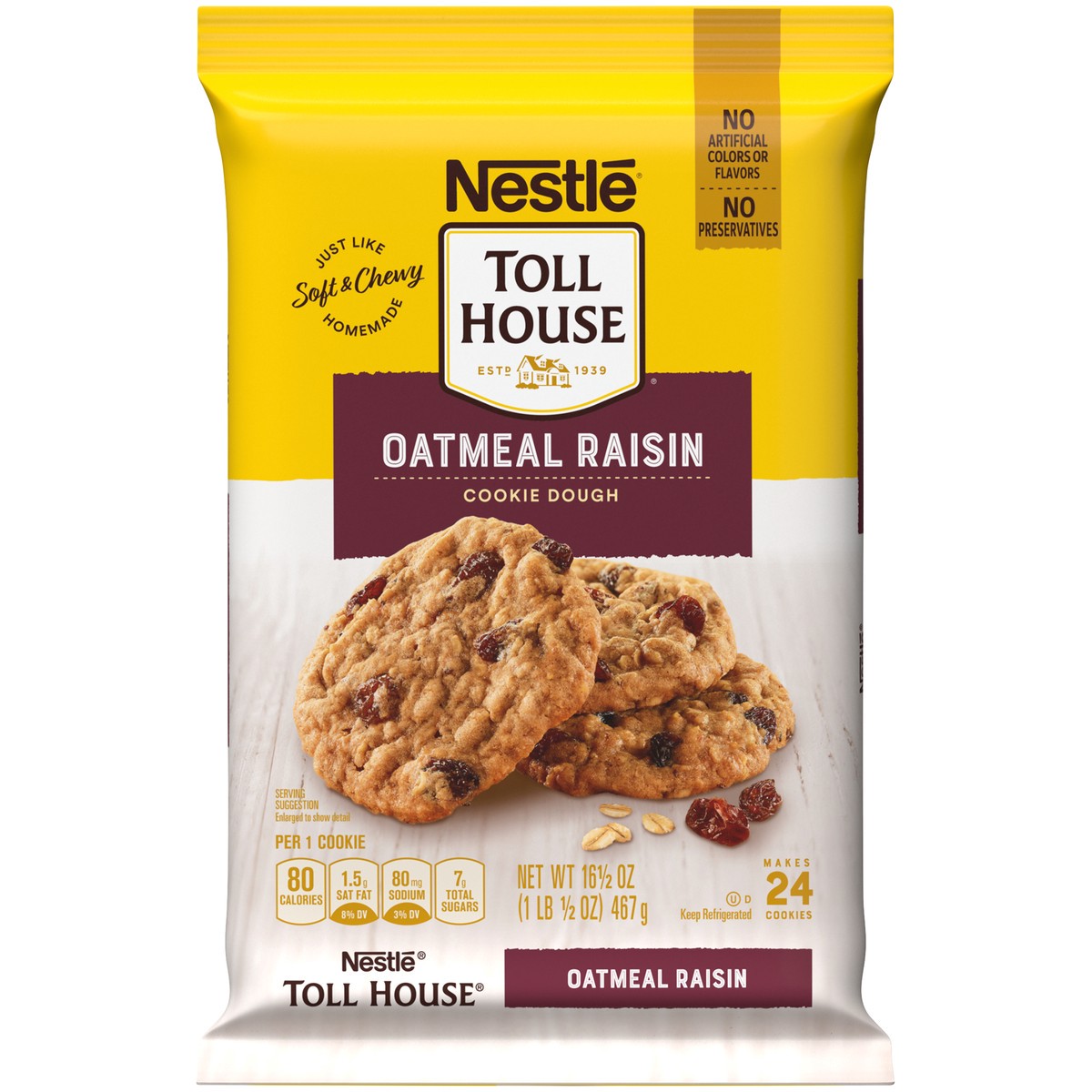 slide 6 of 9, Toll House Oatmeal Raisin Cookie Dough, 16.5 oz