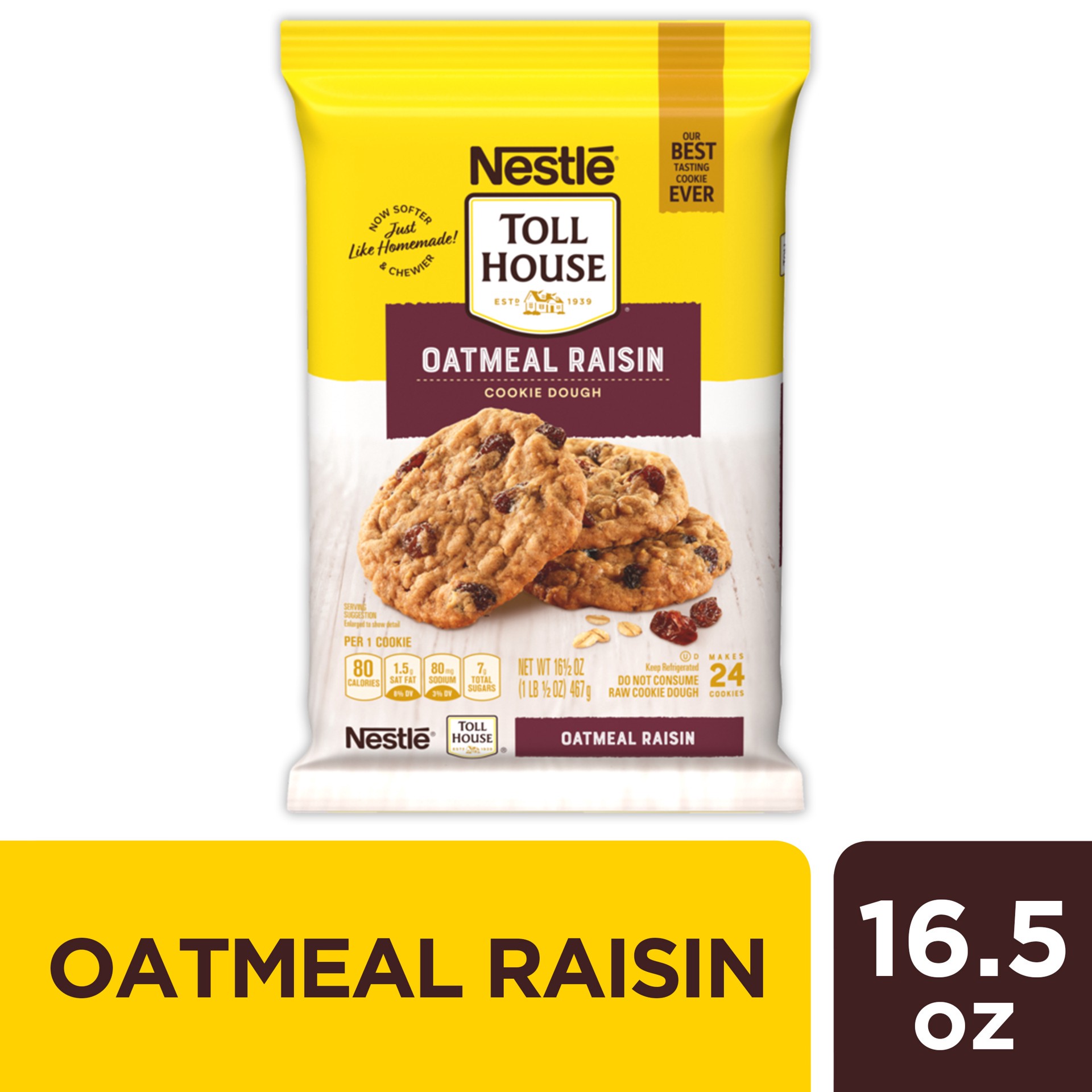 slide 1 of 9, Toll House Oatmeal Raisin Cookie Dough, 16.5 oz