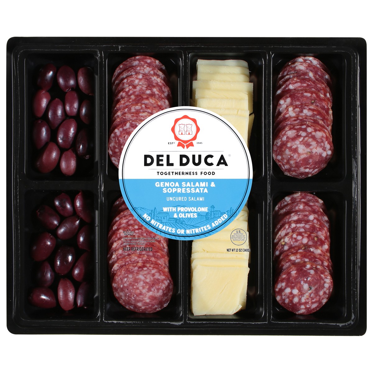 slide 1 of 4, Del Duca Genoa Salami & Sopressata with Provolone & Olives 12 oz, 12 oz