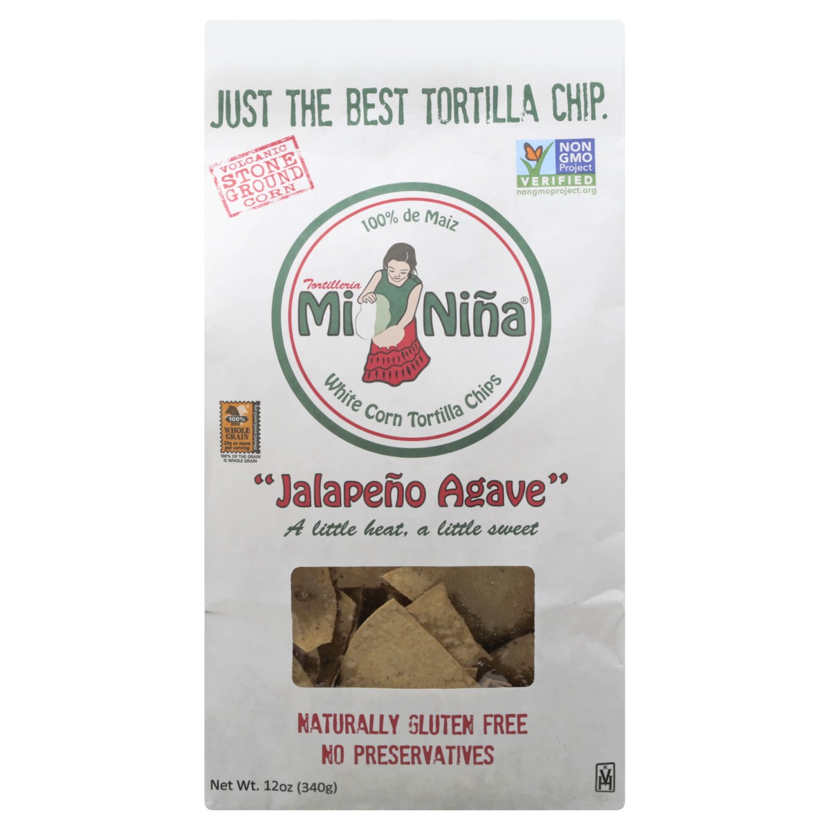 slide 10 of 13, Mi Niña White Corn Jalapeno Agave Tortilla Chips 12 oz, 12 oz