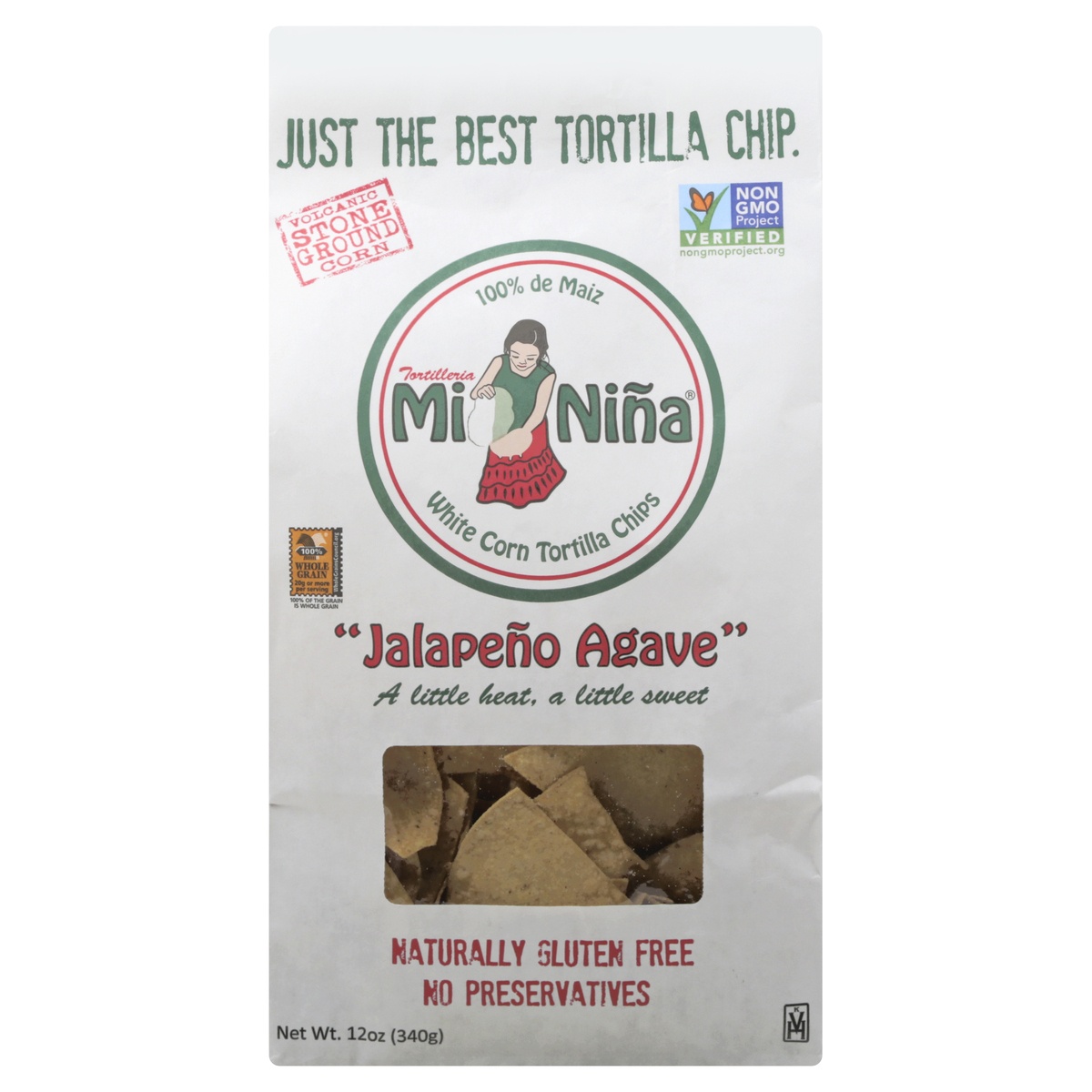 slide 1 of 1, Mi Niña Mi Nina Jalapeno Agave White Corn Tortilla Chips, 12 oz