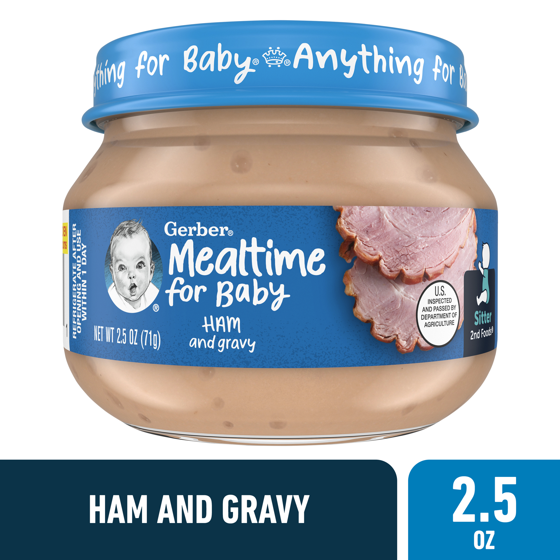 slide 1 of 5, Gerber Stage 2 Baby Food, Ham and Gravy, 2.5 oz Jar, 2.5 oz