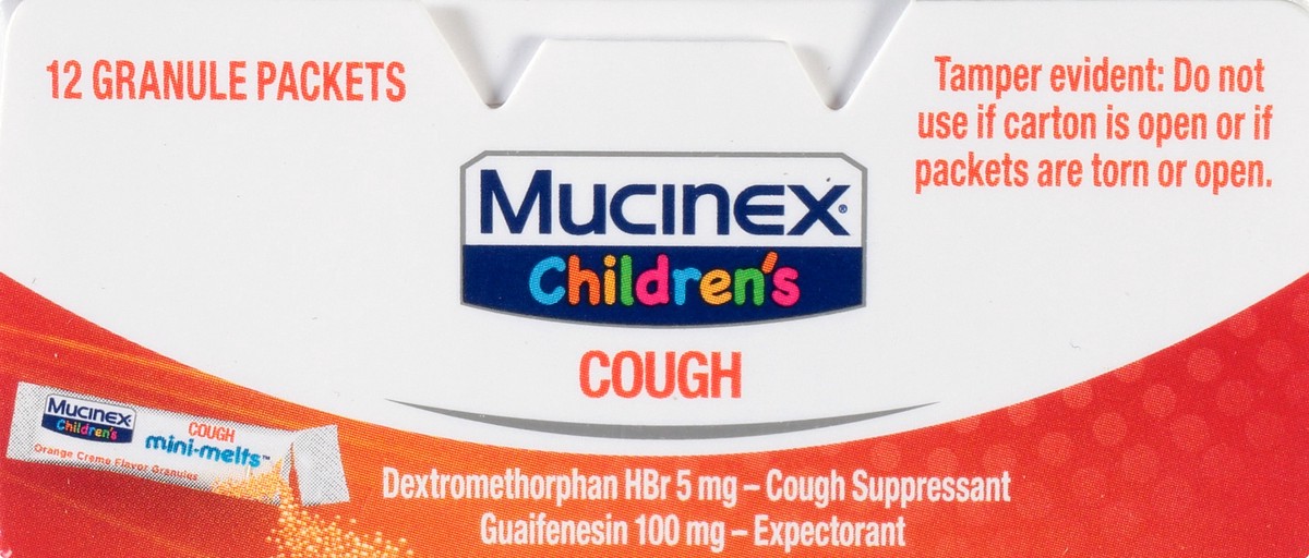 slide 9 of 9, Mucinex Children's Chest Congestion Expectorant and Cough Suppressant Mini-Melts, Orange Cream, 12 Count (Packaging May Vary), 12 ct