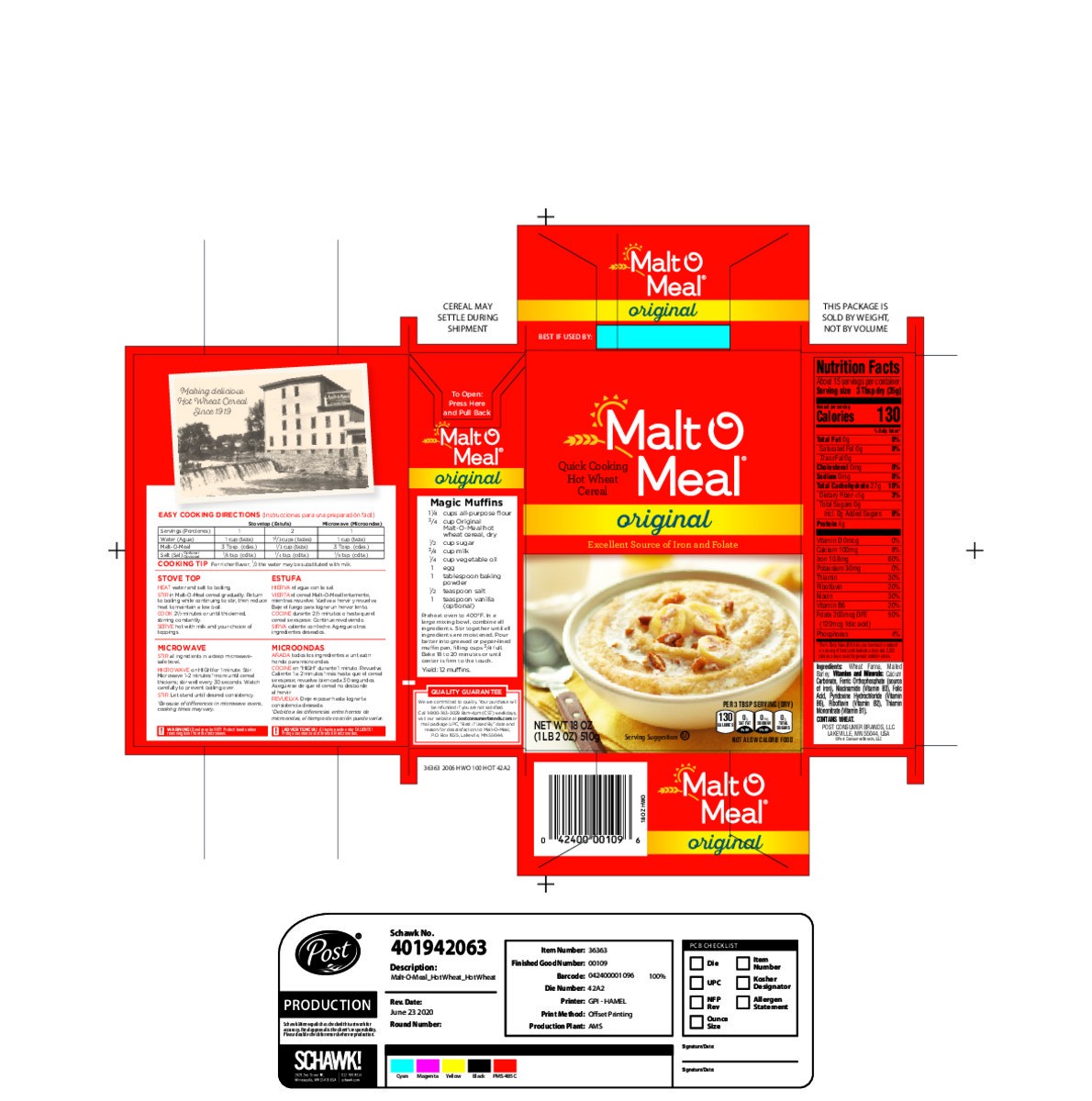 slide 15 of 15, Malt-O-Meal Original Wheat Hot Cereal, 18 OZ Box, 18 oz