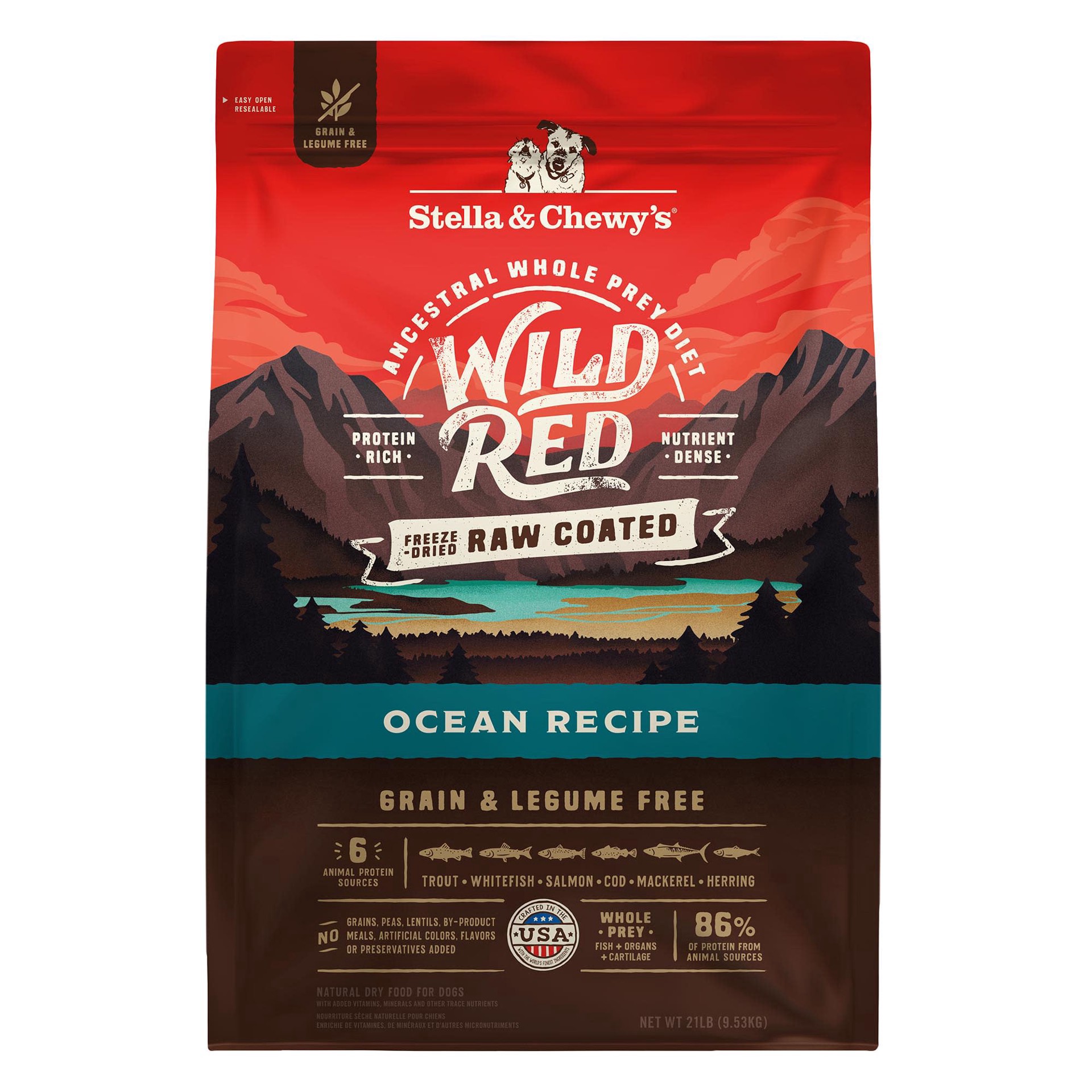 slide 1 of 1, Stella & Chewy's Wild Red Raw Coated High Protein Grain & Legume Free Ocean Recipe Dry Dog Food, 21 lbs., 1 ct