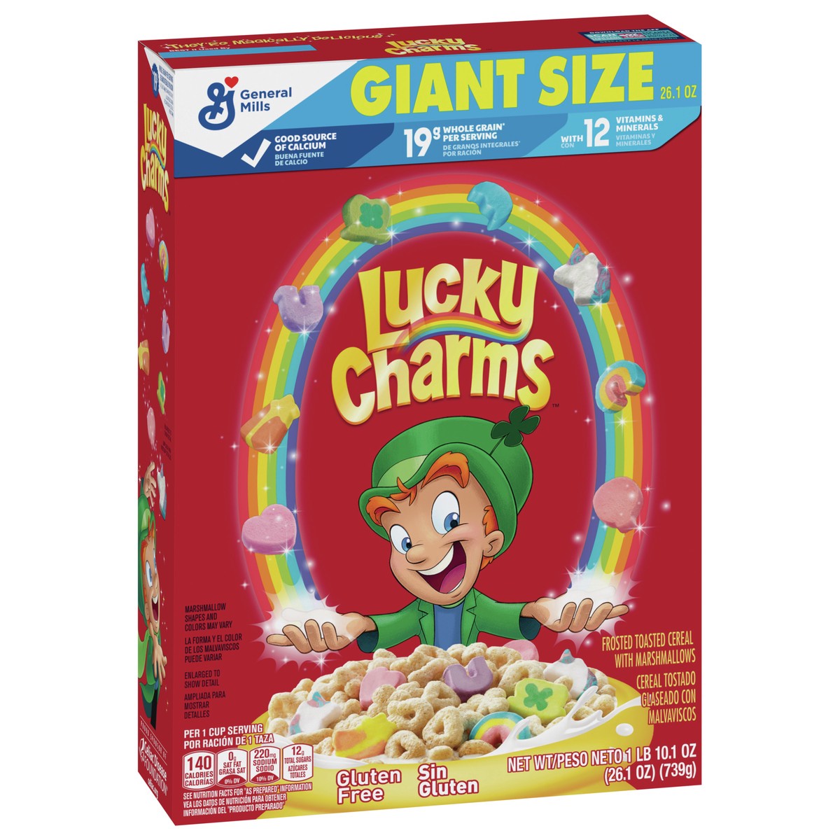slide 4 of 8, Lucky Charms Gluten Free Cereal with Marshmallows, Kids Breakfast Cereal, Made with Whole Grain, Giant Size, 26.1 oz, 26.1 oz