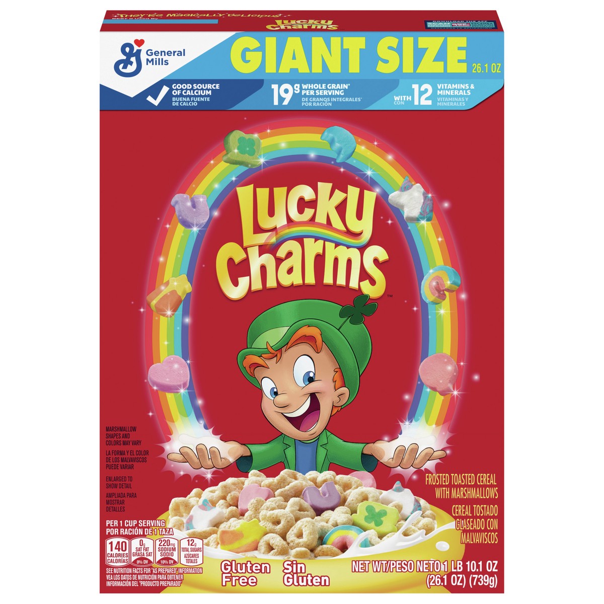 slide 1 of 8, Lucky Charms Gluten Free Cereal with Marshmallows, Kids Breakfast Cereal, Made with Whole Grain, Giant Size, 26.1 oz, 26.1 oz