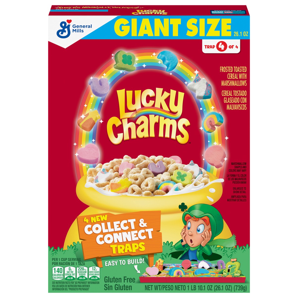 slide 1 of 8, Lucky Charms Gluten Free Cereal with Marshmallows, Kids Breakfast Cereal, Made with Whole Grain, Giant Size, 26.1 oz, 26.1 oz