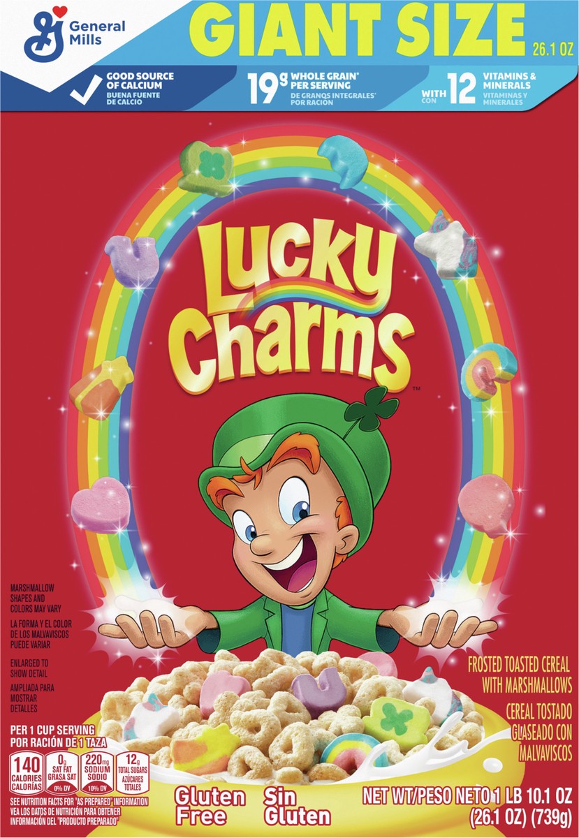 slide 6 of 8, Lucky Charms Gluten Free Cereal with Marshmallows, Kids Breakfast Cereal, Made with Whole Grain, Giant Size, 26.1 oz, 26.1 oz