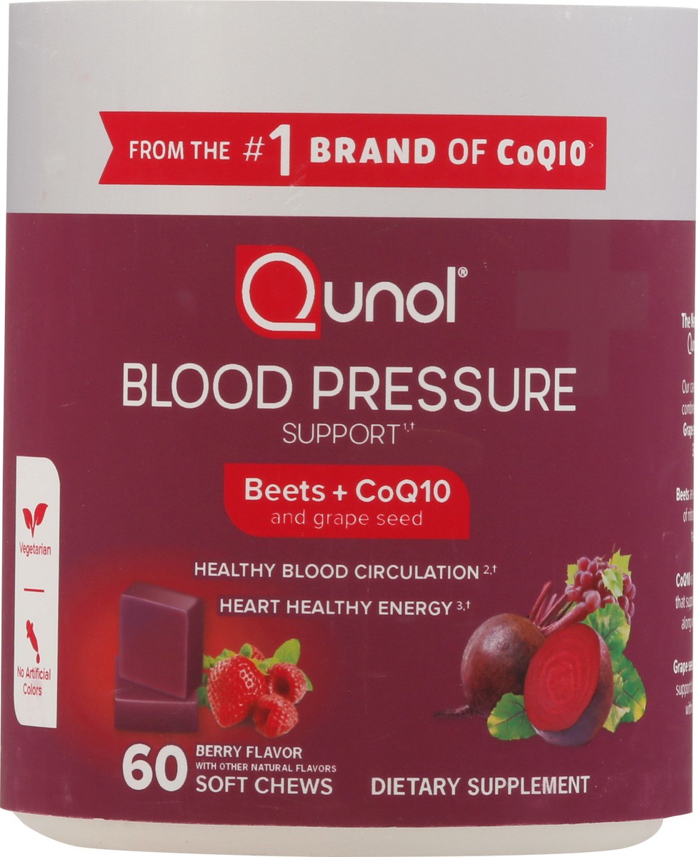 slide 8 of 9, Qunol Blood Pressure Berry Flavor Beets + CoQ10 60 Soft Chews, 60 ct