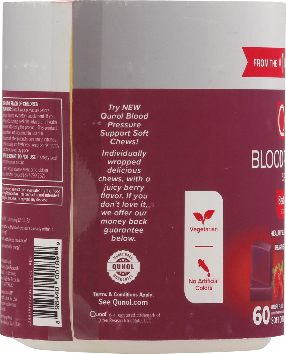 slide 2 of 9, Qunol Blood Pressure Berry Flavor Beets + CoQ10 60 Soft Chews, 60 ct