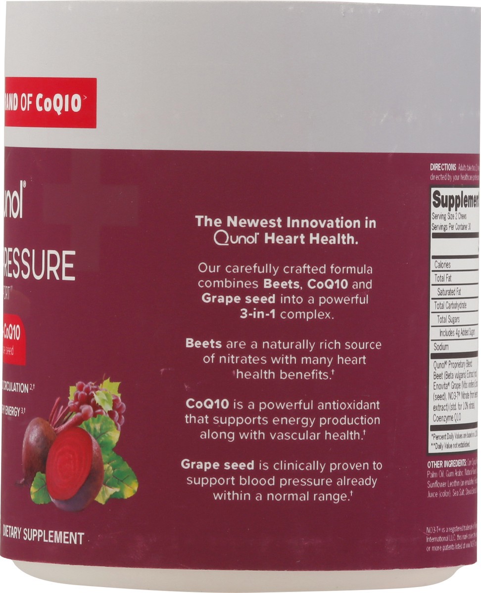 slide 4 of 9, Qunol Blood Pressure Berry Flavor Beets + CoQ10 60 Soft Chews, 60 ct