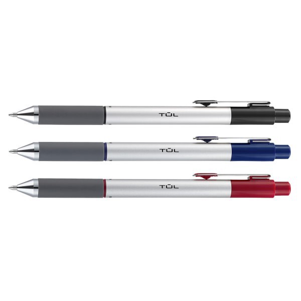 slide 4 of 5, TUL Bp3 Retractable Ballpoint Pens, Medium Point, Silver Barrel, Assorted Ink Colors, Pack Of 4 Pens, 4 ct