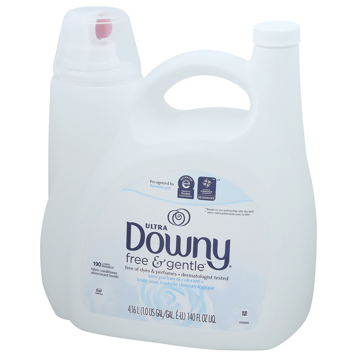 slide 6 of 12, Downy Free & Gentle Liquid Fabric Softener, 140 fl oz, 190 Loads, Hypoallergenic, Sensitive Skin Friendly Fabric Conditioner Liquid, 1 gal
