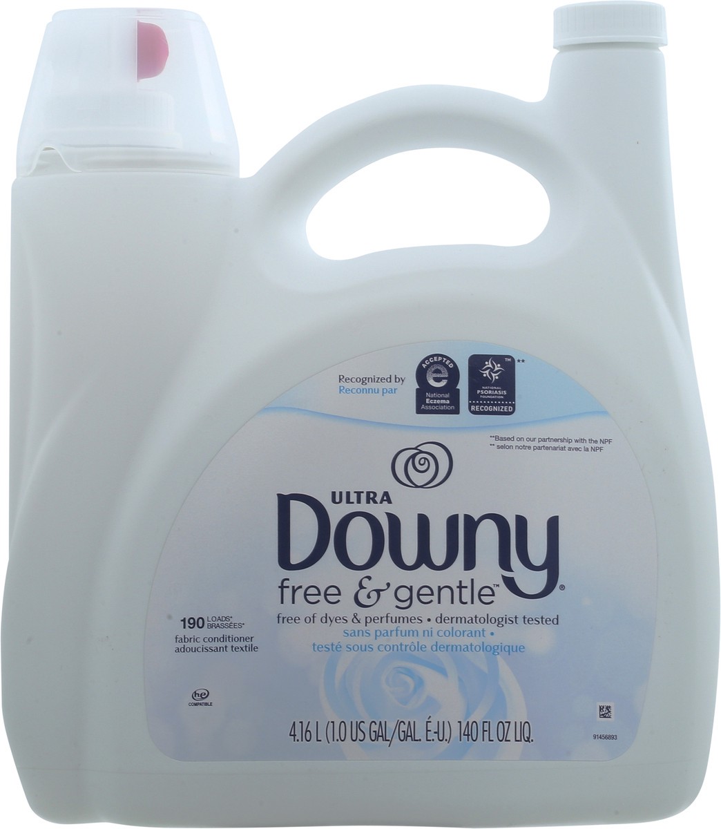 slide 5 of 12, Downy Free & Gentle Liquid Fabric Softener, 140 fl oz, 190 Loads, Hypoallergenic, Sensitive Skin Friendly Fabric Conditioner Liquid, 1 gal
