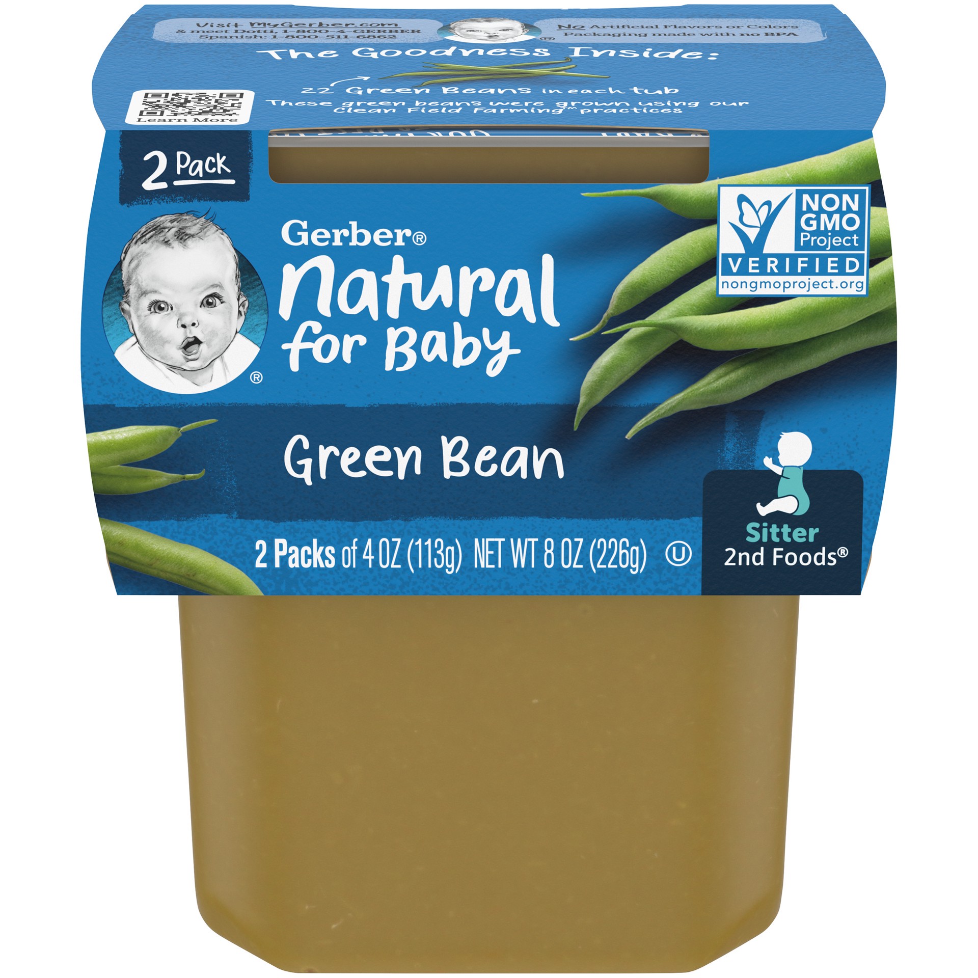 slide 1 of 16, Gerber Sitter 2nd Foods Green Bean Baby Meals Tubs - 2ct/8oz, 2 ct; 8 oz