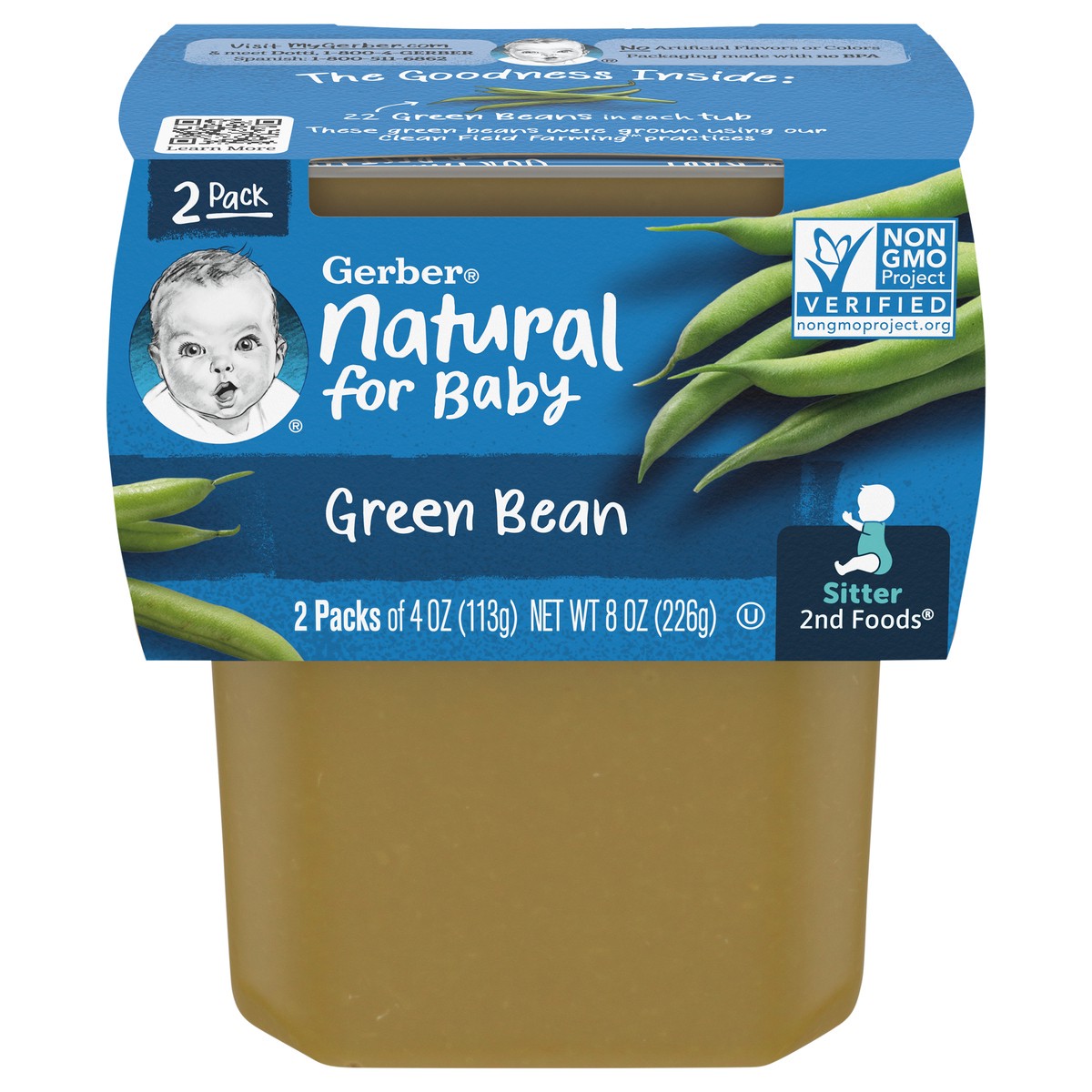 slide 1 of 9, Gerber 2nd Foods Natural for Baby Baby Food, Green Bean, 4 oz Tubs (2 Pack), 2 ct; 4 oz