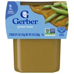 Gerber Stage 2 Baby Food, Green Bean Puree, 4 oz Tubs (2 Pack)