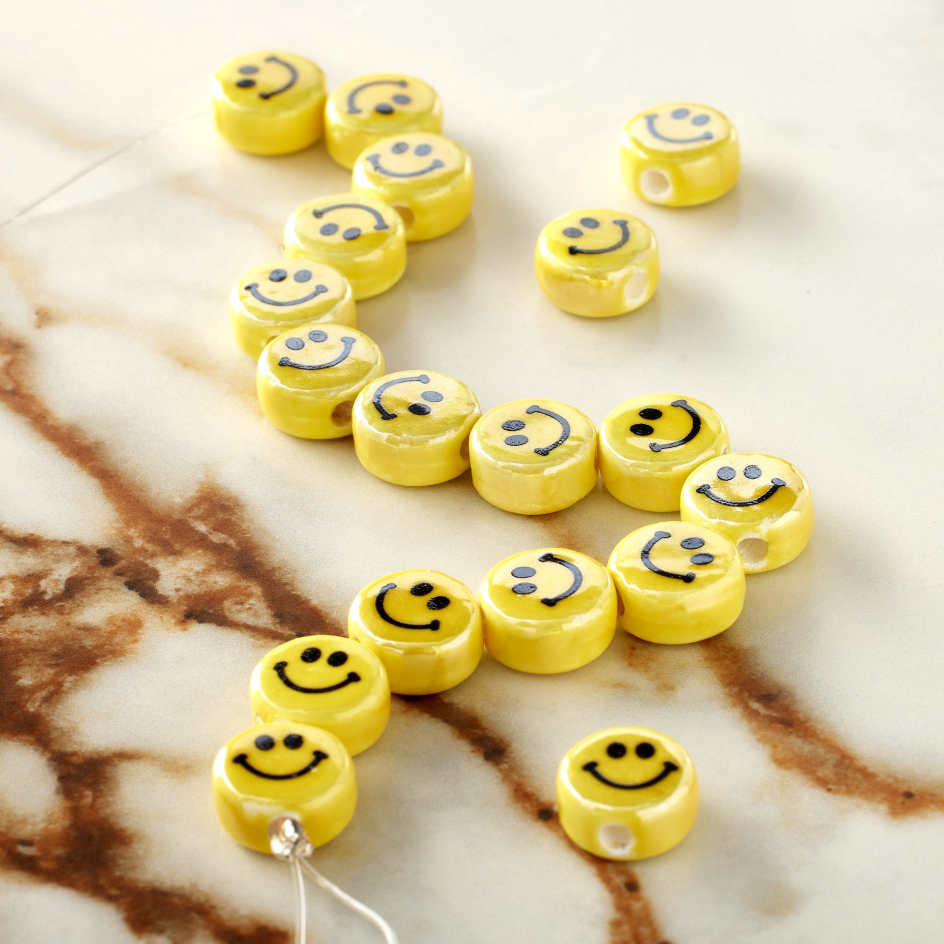 slide 2 of 3, Yellow Ceramic Smiley Face Beads, 10mm By Bead Landing, 10mm