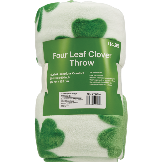 slide 1 of 1, CVS Burn Out Shamrock Flannel Throw, 1 ct