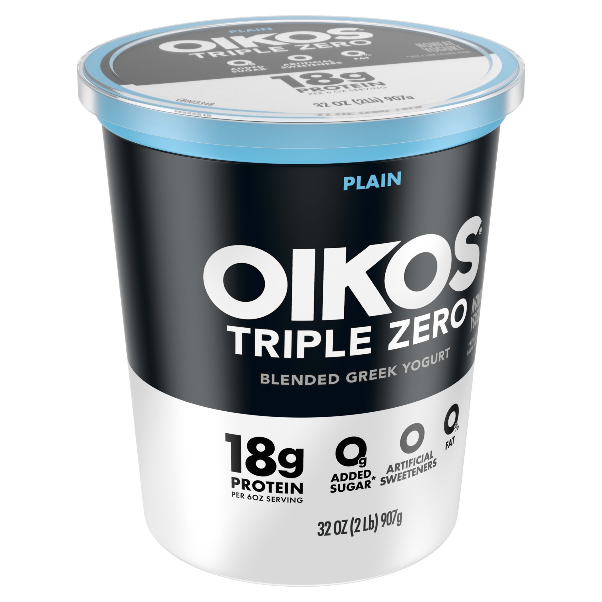 slide 3 of 5, Oikos Plain 18g Protein, 0g Added Sugar, Greek Nonfat Yogurt Tub, 32 OZ, 32 oz