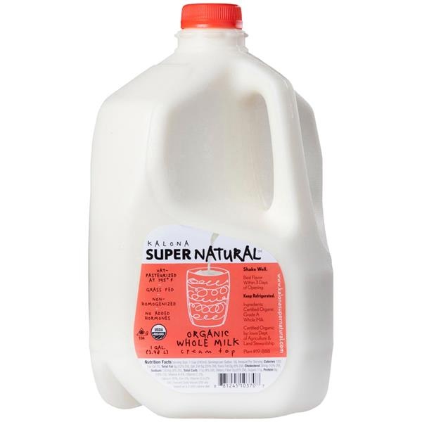 slide 1 of 1, Kalona Super Natural Organic Whole Milk, 1 gal