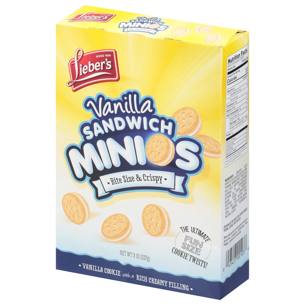 slide 2 of 9, Lieber's Minios Vanilla Sandwich Cookies 8 oz, 8 oz