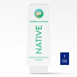 Native Sunscreen Lotion Pear & Coconut Water SPF 30, 100% Mineral SPF for Face & Body Broad Spectrum UVA UVB for Men & Women, Suitable for Sensitive Skin & Hawaii Compliant, 7oz