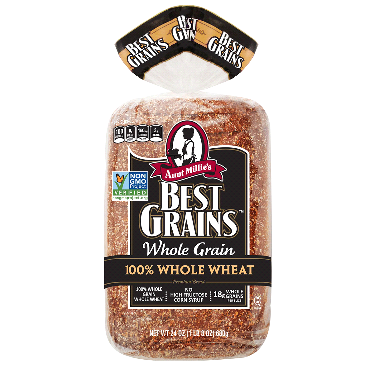 slide 1 of 1, Aunt Millie's Best Grains 100% Whole Wheat Bread, 24 oz