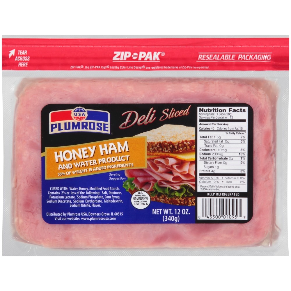 slide 1 of 1, Plumrose Deli Sliced Honey Ham And Water Product, 12 oz