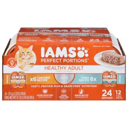 IAMS Perfect Portion Healthy Adult Pate Premium Chicken Recipe/Tuna Recipe Cat Food Variety Pack 24 - 1.32 oz Packs