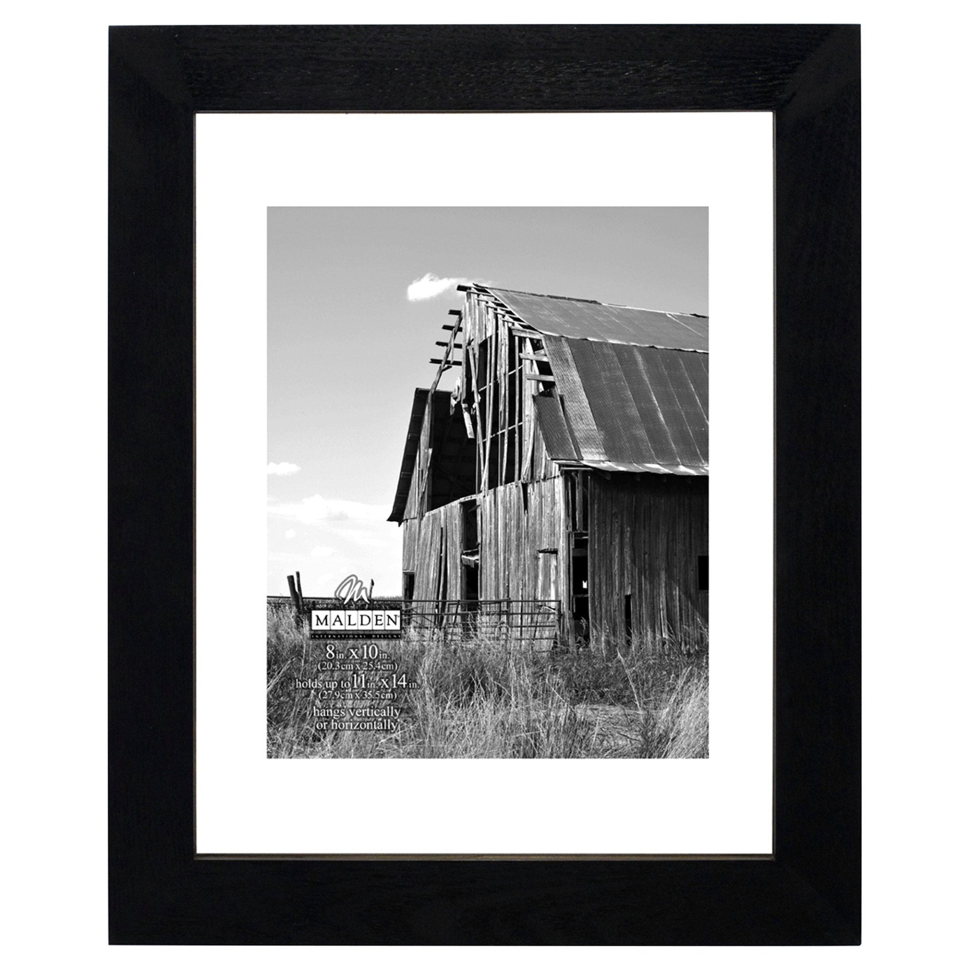 slide 1 of 1, Malden Distressed Matted 8 x 10 - 11 x 14 Black Float Picture Frame, 11 in x 14 in