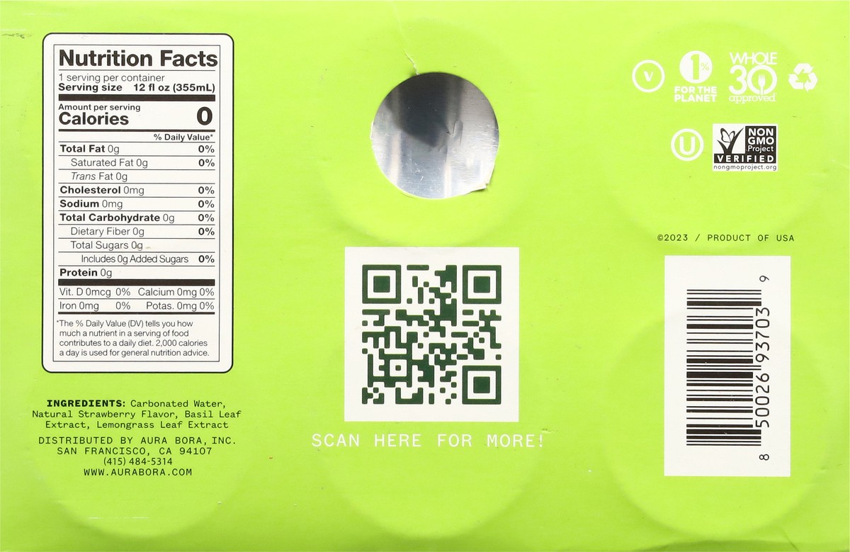 slide 12 of 14, Aura Bora Basil Berry Herbal Sparkling Water- 6 ct, 12 fl oz