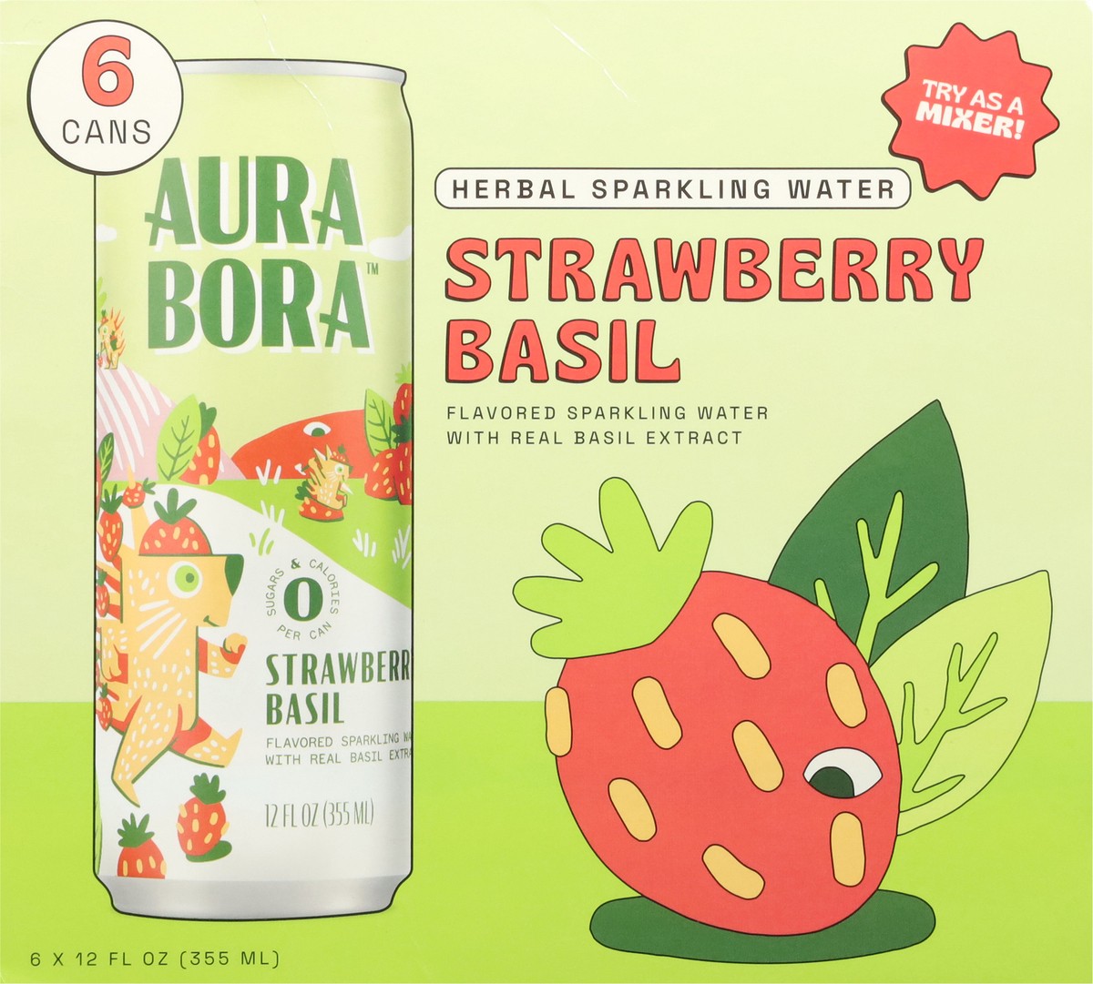 slide 4 of 14, Aura Bora Basil Berry Herbal Sparkling Water- 6 ct, 12 fl oz