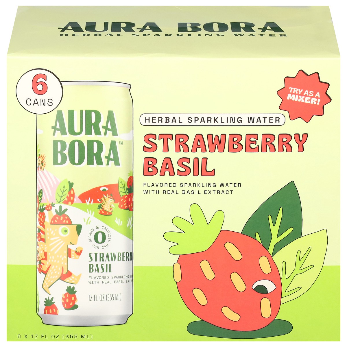slide 1 of 14, Aura Bora Basil Berry Herbal Sparkling Water- 6 ct, 12 fl oz