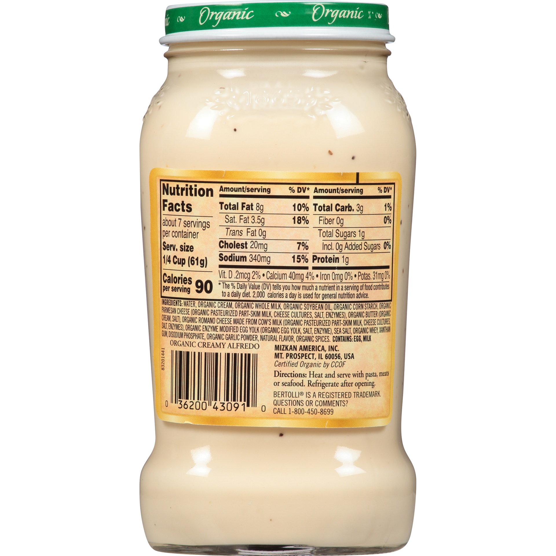 slide 7 of 8, Bertolli Organic Creamy Alfredo Sauce with Aged Parmesan Cheese, 15 oz