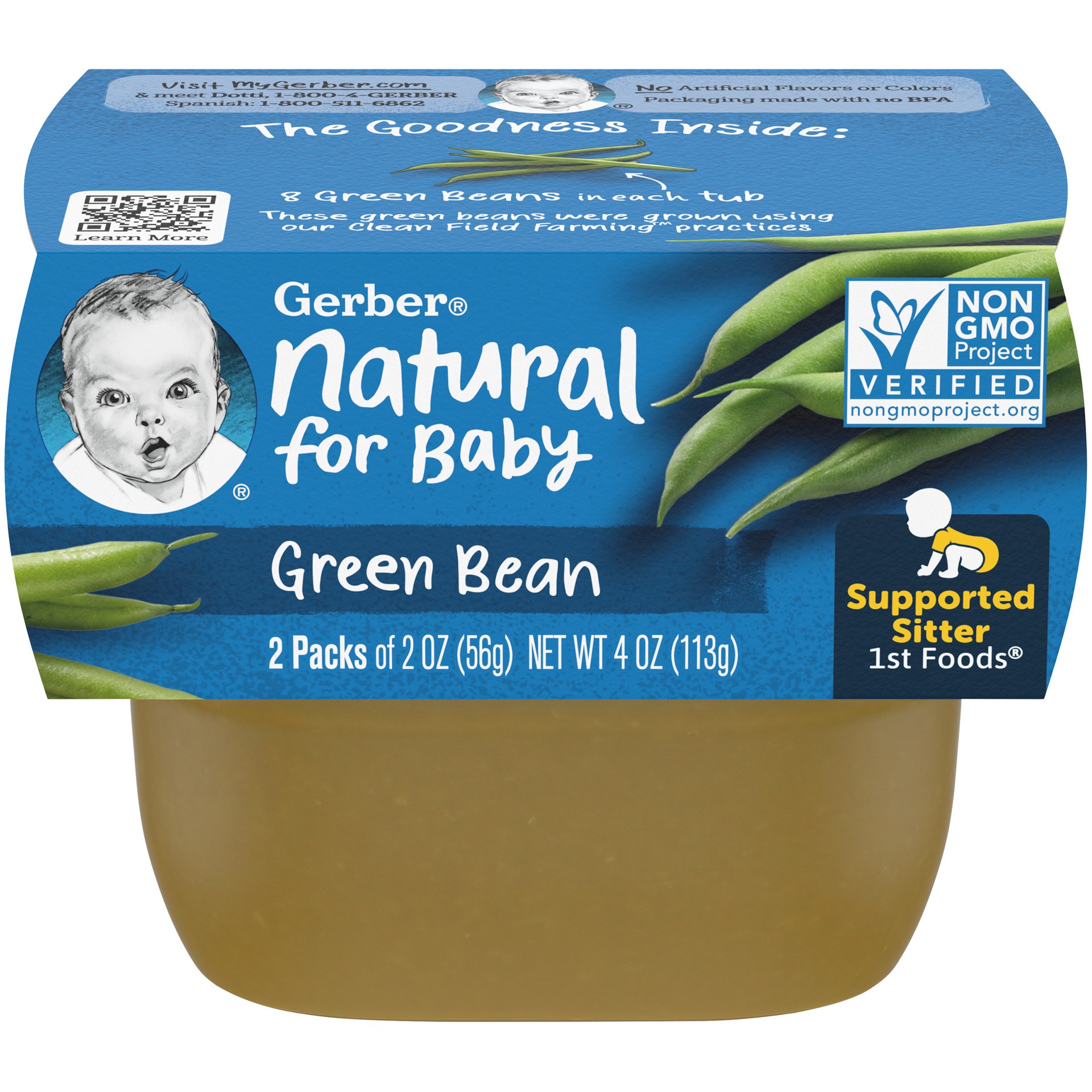 slide 1 of 5, Gerber 1st Foods Natural for Baby Baby Food, Green Bean, 2 oz Tubs (2 Pack), 4 oz